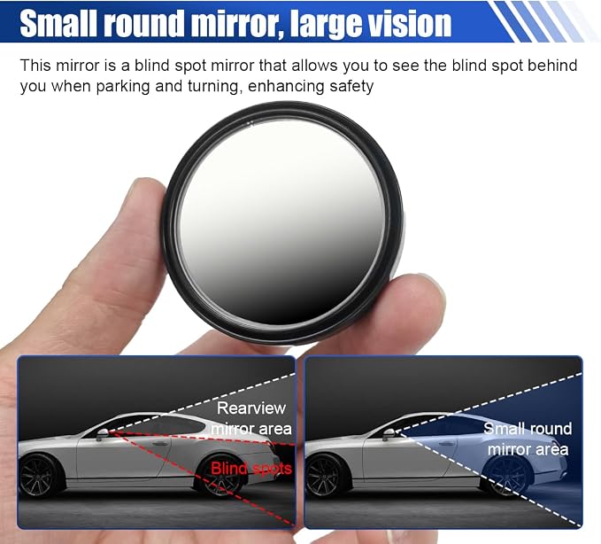 2PCS Blind Spot Mirrors, 2" Round HD Glass Convex Car Rear View Mirror, 360° Adjustable Wide Angle Side Mirror with Self Adhesive Back, Universal for Cars, SUVs, Trucks (Black)