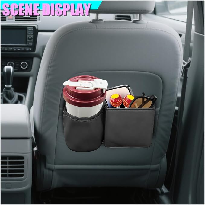 Car Side Door Organizer, Leather Auto Back Seat Storage Pouch with Cup Holder, Car Console Side Trash Can, Universal Vehicle Interior Organizer Pocket for Phone, Coin, Sunglasses (Black)