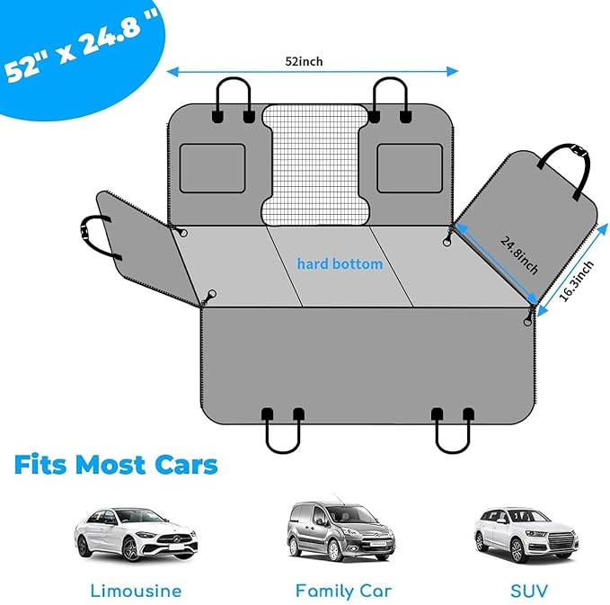 2026 Upgraded Back Seat Extender for Dogs - Large Hard Bottom Dog Car Seat Cover Holds 550lbs, Waterproof Dog Hammock Pet Bed with High-Density Foam Non-Slip Backseat Protector