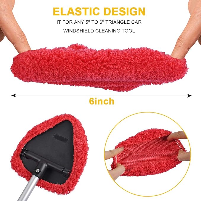 Car Windshield Cleaning Tool Bonnets - 6 Pack, 5” Windshield Cleaner Wand Cloths Replacement Pads Thickened Red Coral Fleece Car Window Glass Cleaner Bonnets
