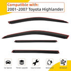 Rain Guards Compatible with 2001-2007 Highlander Tape-On Side Window Visor Wind Deflector Vent Visors Car Accessories 4pcs