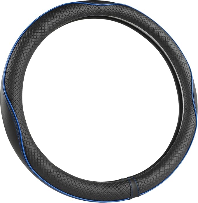 Microfiber Leather Car Steering Wheel Cover for Honda Accord Civic CR-V HR-V Pilot Fit Passport Odyssey,Sport Style,14.5-15 inch (Black+Blue Line-Standrad Size)