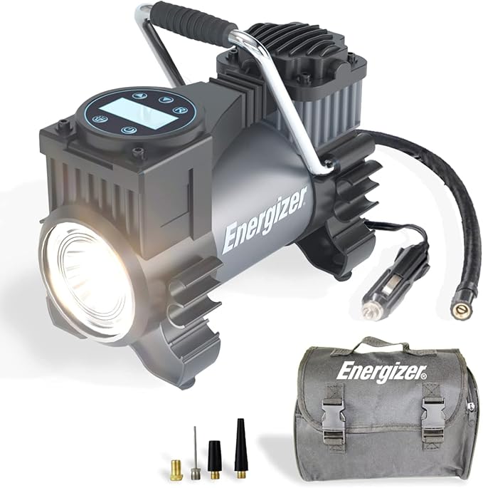 Portable Air Compressor, 12V DC Air Pump for Car Tires with Digital Tire Pressure Gauge, 120 Max PSI, Preset Pressure Feature, LED, and Digital Display