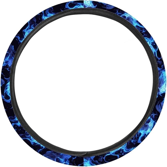 Skull Blue Flame Automotive Steering Wheel Covers Universal Fit 14 to 15 inch Steering Wheel Covers with Cloth for Women Keep Warm Comfort Grip Sweat Absorption Neoprene