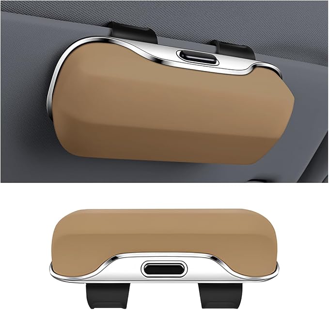 Sunglasses Holder for Car Sun Visor, Protective Automotive Eyeglasses Storage Case Hanger, Soft Vehicle Interior Glasses Organizer Box Accessories, Universal for SUV Sedan Truck (Beige)