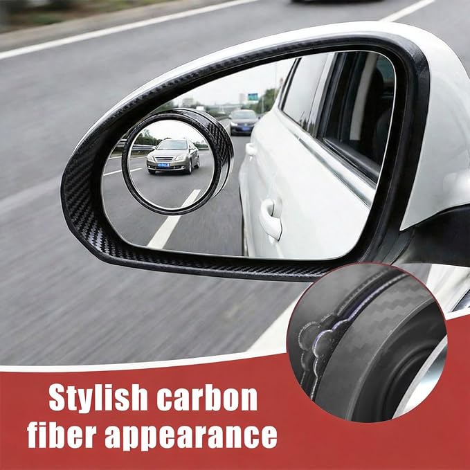 2PCS Car Blind Spot Mirror with Suction Cup, 360°Adjustable HD Glass Automotive Rear View Mirror, Universal Carbon Fiber Wide-Angle Side Mirrors for Cars, SUVs, Trucks(Black)
