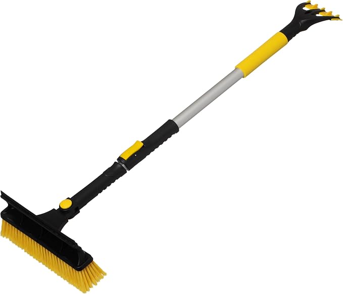 35–51" Extendable Snow Brush, Ice Scraper & Squeegee with Aluminum Handle, Non-Slip Foam Grip, Scratch-Free Bristles, 3-in-1 Winter Car Tool for Cars, SUVs & Trucks, Yellow