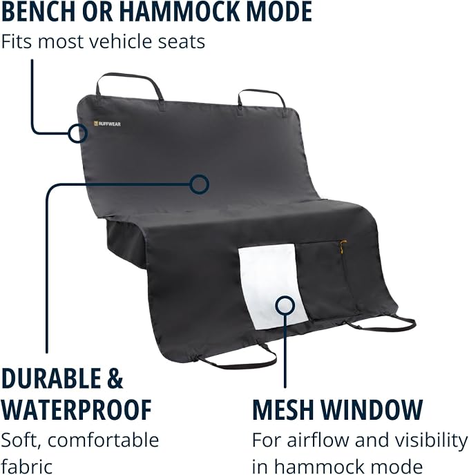 Ruffwear, Dirtbag Dog Car Seat Cover, 300D Heavy Duty Waterproof Scratch Proof Nonslip Hammock or Bench, Durable Machine Washable, Back Seat Protector for Cars, SUVs & Trucks, Basalt Gray