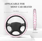 Pink Cow Steering Wheel Cover Anti-Slip and Practical 14.5-15 Inch Universal Car Steering Wheel Cover with 2 Pieces Car Coasters Suitable for Men Women