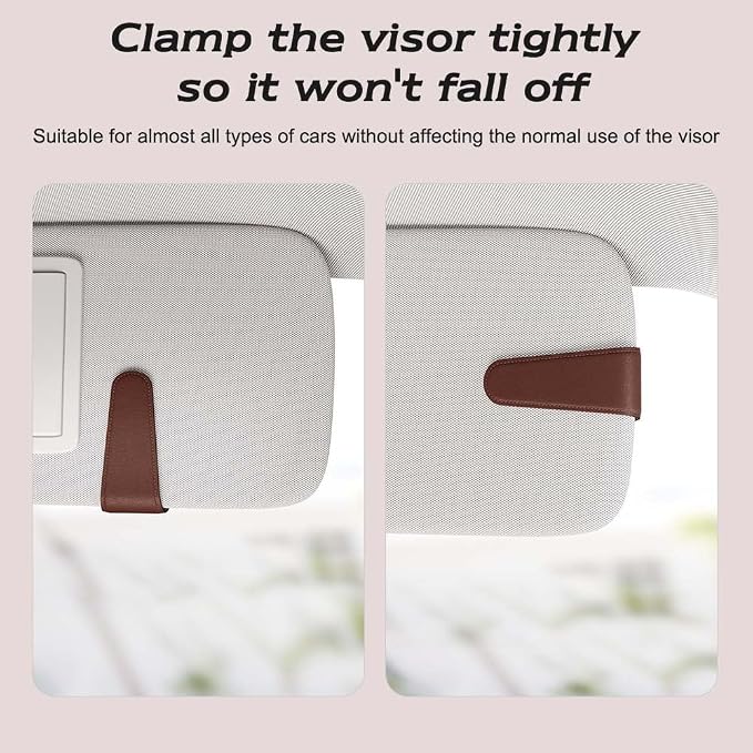 Sunglass Holder for Car Visor, Brown, 2 Packs | Suede Cloth, Magnetic, Organizer for Car Accessories