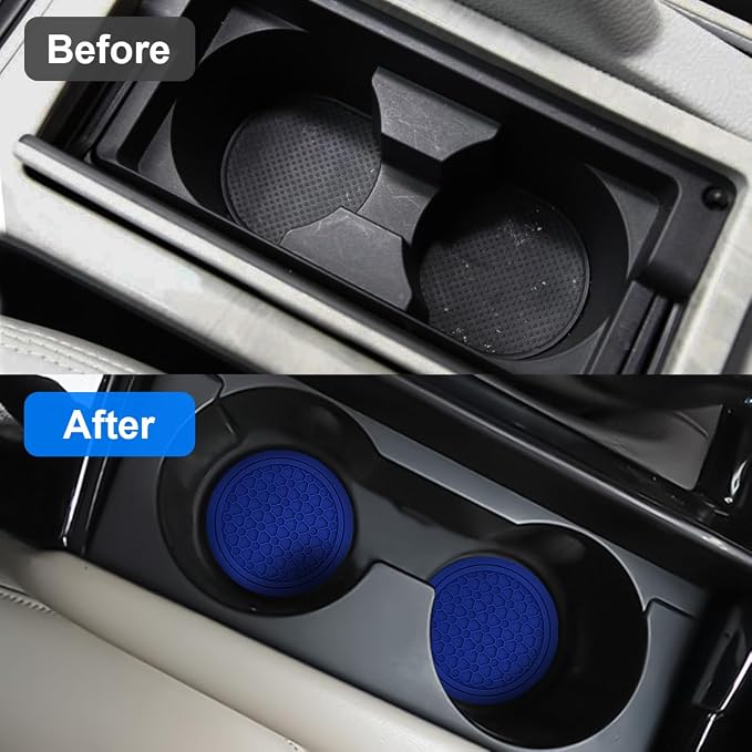 Mandark 4PCS Car Cup Holder Coasters, 2.75 Inch Non-Slip Insert Water Bottle Holder Pads, Dustproof Automotive Interior Accessories Mat, Universal for Vehicles, Trucks, RVs and More (Blue)