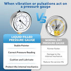 30 inHg Vacuum Silicone Oil Liquid Filled Low Pressure Gauge, 2.5" Dial Size, 1/4" NPT Lower Mount, Stainless Steel Case, for Air Conditioning Manifolds, HVAC, Air Pump Vacuum Test
