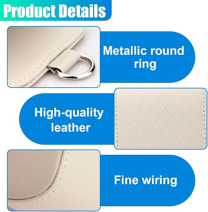 YoRise Car Air Vent Storage Bag, PU Leather Auto Hanging Storage Pouch with Hook, Portable Car Console Organizer, Vehicle Dashboard Organizer Accessories for Key, Cell Phone, Coin, Sunglasses (Beige)