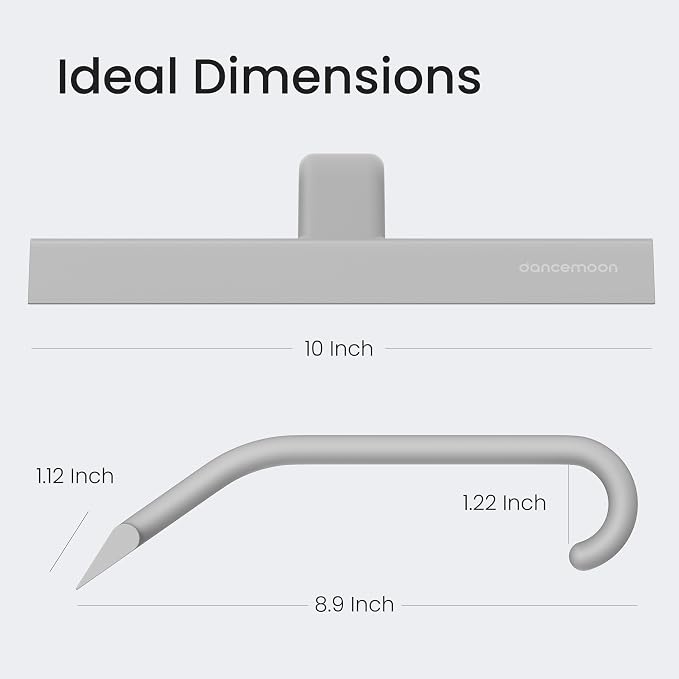 JustHang Shower Squeegee for Glass Doors, All-One-Piece Award-Winning Silicone Squeegee with Built-in Hook for Bathroom, Window, Mirror, Tile Wall, Car, Streak-Free Cleaner Tool,10-Inch Gray