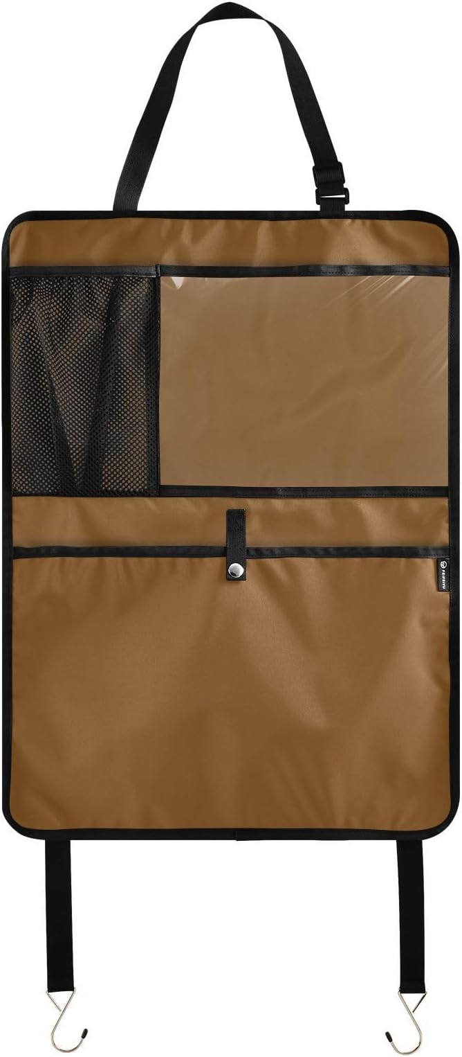 Brown Car Seat Organizer for Kids Backseat Kick Mat with Adjustable Strap Backseat Protector for Vehicle SUV Car 1 Pcs