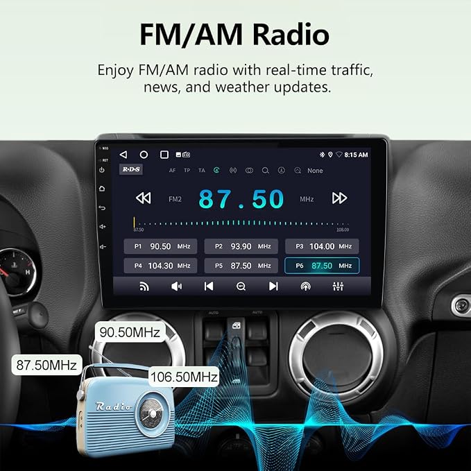 Car Radio Stereo for Jeep Wrangler JK 2007-2018 Dodge Ram 1500 2500, 4Core 64GB with CarPlay Android Auto