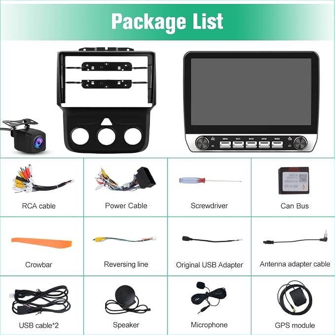 4Core Car Radio Stereo for Dodge RAM 1500 2500 3500 2013 2014 2015 2016 2017 2018 with Android 13 Wireless Carplay Android Auto 5GWiFi Bluetooth 2G Ram 64G ROM(Fit Manual AC)