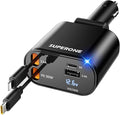 [Upgraded] Retractable Car Charger 4 in 1, Fast Car Phone Charger with Cord 2.6ft, USB C and Apple Car Adapter, Compatible with iPhone 17 16 15/15 Pro Max/14/13/12/11, Galaxy, Pixel