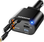 [Upgraded] Retractable Car Charger 4 in 1, Fast Car Phone Charger with Cord 2.6ft, USB C and Apple Car Adapter, Compatible with iPhone 17 16 15/15 Pro Max/14/13/12/11, Galaxy, Pixel