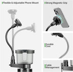 2-in-1 Car Cup Holder Expander for Phone MagSafe, Upgraded Cup Holder Phone Mount for Car with Adjustable Base, Compatible with Yeti 20/26/30 oz, Hydroflask 32/40 oz (Transparent Black)