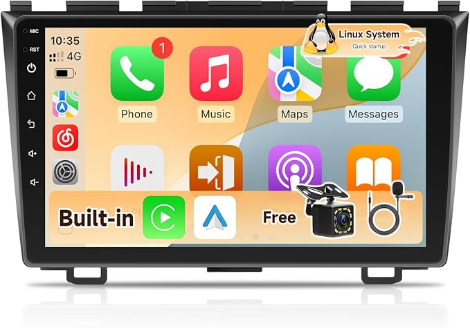 Linux Car Radio for Honda CRV 2007-2011 Fast Boot Wireless CarPlay & Android Auto, 9 Inch Touch Screen for Honda CRV Bluetooth FM 1280P Backup Camera SWC