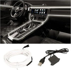 EL Wire Interior Car LED Strip Lights, USB Car Neon Light Strip with Sewing Edge, 16FT Neon Light 5V with Fuse Protection, Electroluminescent Car Indoor Decorations (White)