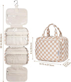 Hanging Toiletry Bag for Women Travel Makeup Bag Organizer Toiletries Bag for Travel Size Essentials Accessories Cosmetics (Light Checkerboard (Medium))
