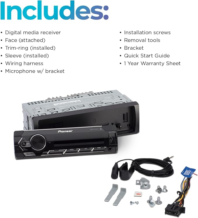 MVH-S322BT 1-Din Digital Media Receiver – Bluetooth, USB, Color Change, FLAC, Voice Control, 50W x 4 Output, 13-Band EQ, AM/FM Radio, iPhone/Android Compatible, Front, Rear/SW Selectable RCA
