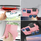 1 Pack Car Sun Visor Organizer, Sunglasses Holder for Car Sun Visor, Auto Interior Accessories Pocket Organizers Can Store for Sunglasses, Documents, Cards, Pen, Drivers License (Pink)