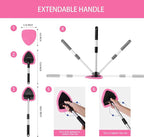 10pcs Windshield Cleaning Tool Inside Car Window Cleaner Wash Kit with 4 Reusable Microfiber Pads 1 Spray Bottle and Extendable Handle Interior Auto Glass Wiper Kit, Pink