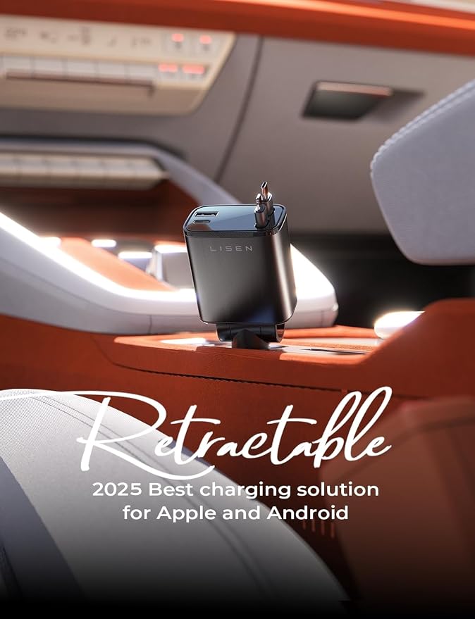 Retractable Car Charger 4 in 1 for Cars, 69W Retractable USB C Car Charger with 31.5in Cable, Fast Charging for iPhone 17 16 15 14 13 12 Pro Max Plus, Compact Cars Accessories for Daily Driving