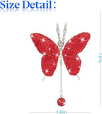Bling Butterfly Diamond Car Accessories, Crystal Car Rear View Mirror Charms for Women, Car Decoration Lucky Gifts Hanging Interior Crystal Ornament Pendant Decor for All Cars (Red)