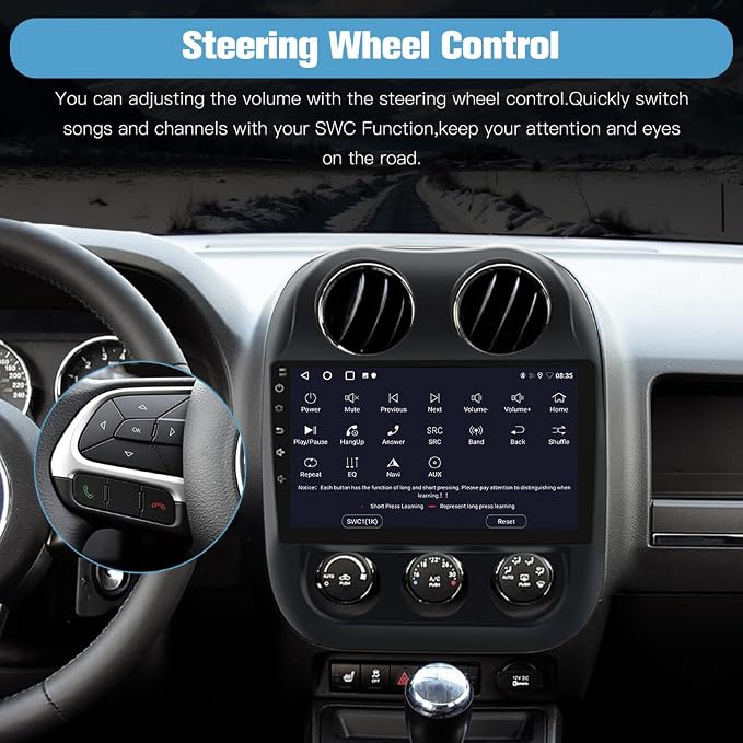4Core 64GB ROM Car Radio Stereo for Jeep Compass Patriot 2010-2016 10 inch Touch Screen with CarPlay Android Auto Bluetooth 5GWiFi GPS AHD Backup Camera