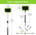 XINDELL Windshield Cleaner Tool – Car Window Cleaning Tool 27inch Extendable Long Handle for Easy Cleaning, 9pcs Reusable Microfiber Pads, Streak-Free Interior & Exterior Auto Glass Cleaner (Green)