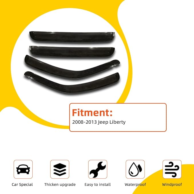 Rain Guards Compatible with 2008-2013 Jeep Liberty KK Side Window Visor Wind Deflector Vent Visors Car Accessories Tape-On 4pcs