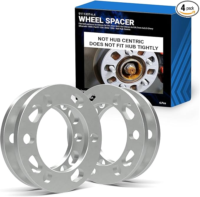 4 Pcs Die Cast Wheel Spacers 12mm 1/2" Thick Fits Bolt Patterns 5x135mm 5x139.7mm 5x5.5 6x135mm 6x139.7mm 6x5.5 Chevy Silverado 1500 ｜ Ford F-150 ｜ RAM 1500 - Not Hub Centric