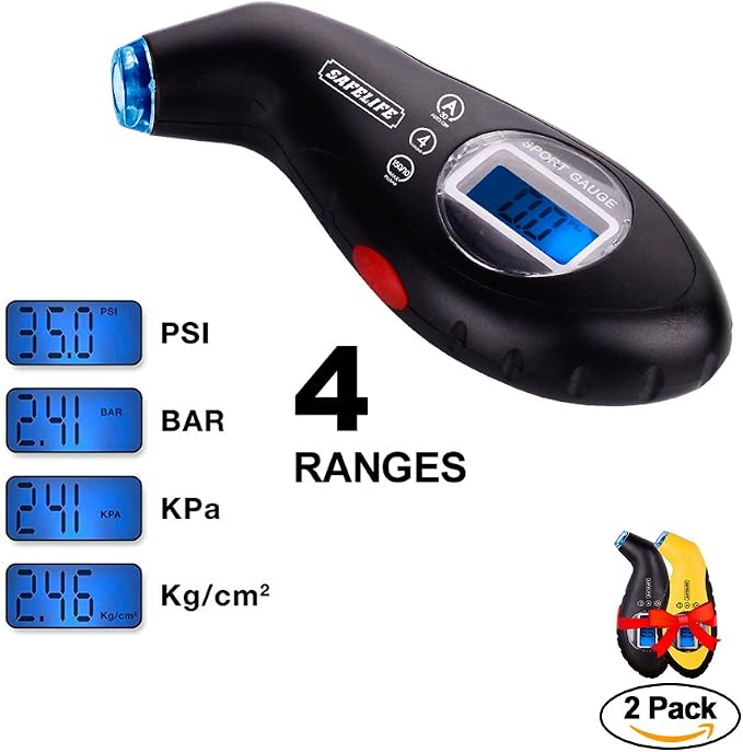 Digital Tire Pressure Gauge 150 PSI 4 Settings with Backlit LCD and Non-Slip Grip (2package)