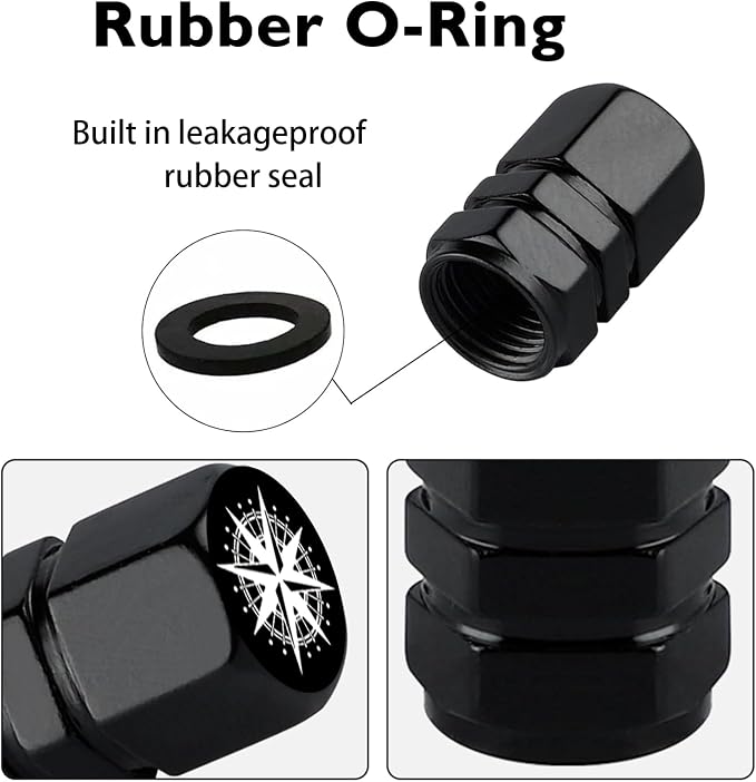 4Pack Compass Tire Valve Caps Universal Tire Air Cap Valves Stem Covers | Aluminum Alloy Rust-Proof Valve Stem Caps, for Auto SUV Truck Motorcycle Bicycle, Compass Gifts for Women Men Drivers