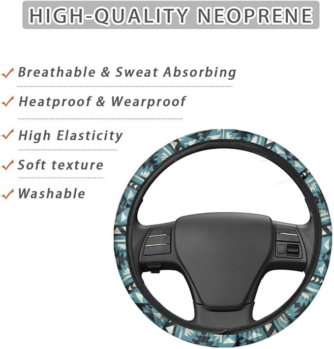 Car Steering Wheel Cover, 15 Inch Soft Breathable Steering Wheel Protector for Women Men, Universal Fit for SUV Sedan Van Truck, Southwest Aztec Blue