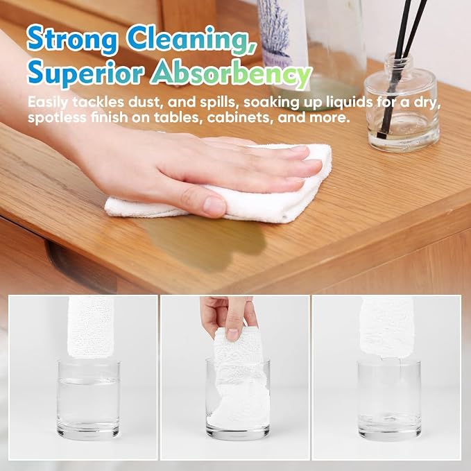 White Microfiber Cleaning Cloth 12 Pack, 12.5 x 12.5 inch Microfiber Towels for Cars, Ultra Absorbent Car Washing Cloth, Lint Free Streak Free Cleaning Rags for Car, Kitchen, and Window