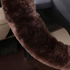 Fluffy Fur Wool Sheepskin car Steering Wheel Cover, Fuzzy Protector for Universal Steering Wheel 15inch, Anti-Slip,Comforting and Luxurious, Soft Texture (Mocha)