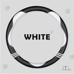 Car Steering Wheel Covers for Women Girl Padded Carbon Fiber PU Leather Cute Cartoon Auto Interior Accessories for Jeep, Truck, Universal, Anti Slip, White, Large Size, 15.2-16in