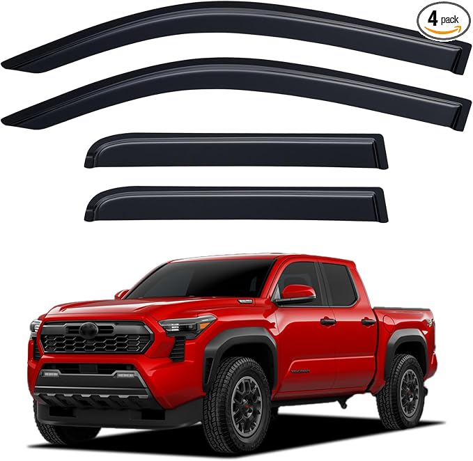 Window Visors Rain Guards for 2024 2025 2026 Toyota Tacoma Double Cab, Out-Channel Window Vent Wind Deflectors Visors Shades for 24 25 26 Tacoma 4 Full-Size Cab