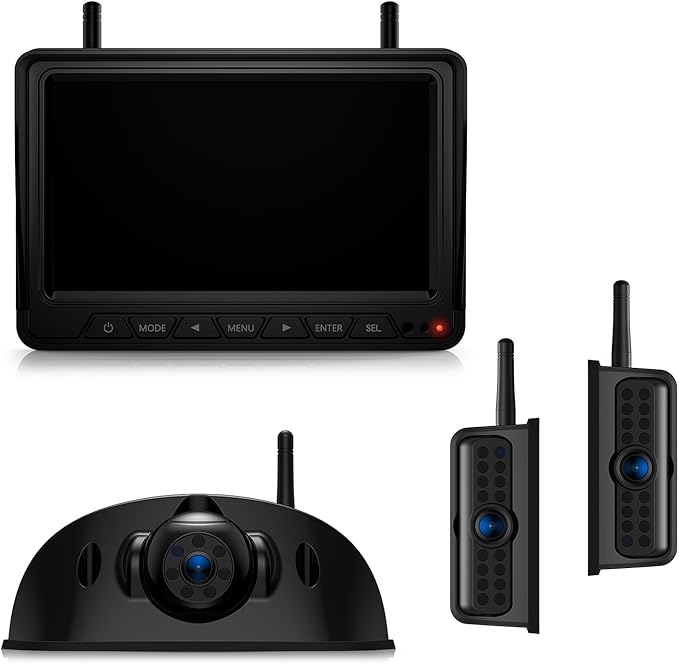HD Wireless RV Backup Cameras System, 7" Split-Screen Monitor, 1 Rear View + 2 Side Cameras, IR Night Vision Recording Waterproof Compatible with Furrion Pre-Wired RV Truck Trailer - DW7Y503