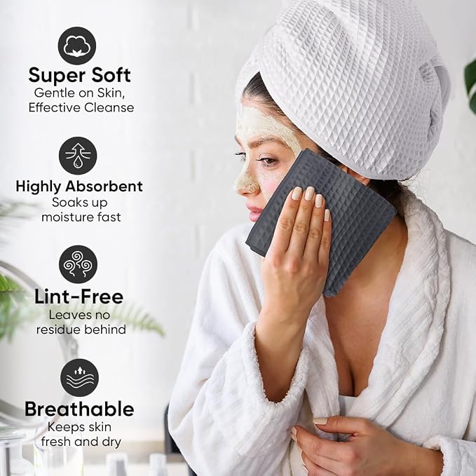 Waffle Weave Microfiber Towel, 10 Pack Lint Free Cleaning Rags, 12 x 12 Inches Barista Towels, Reusable Microfiber Cleaning Cloth for Household, Kitchen, Glass and Window, Grey