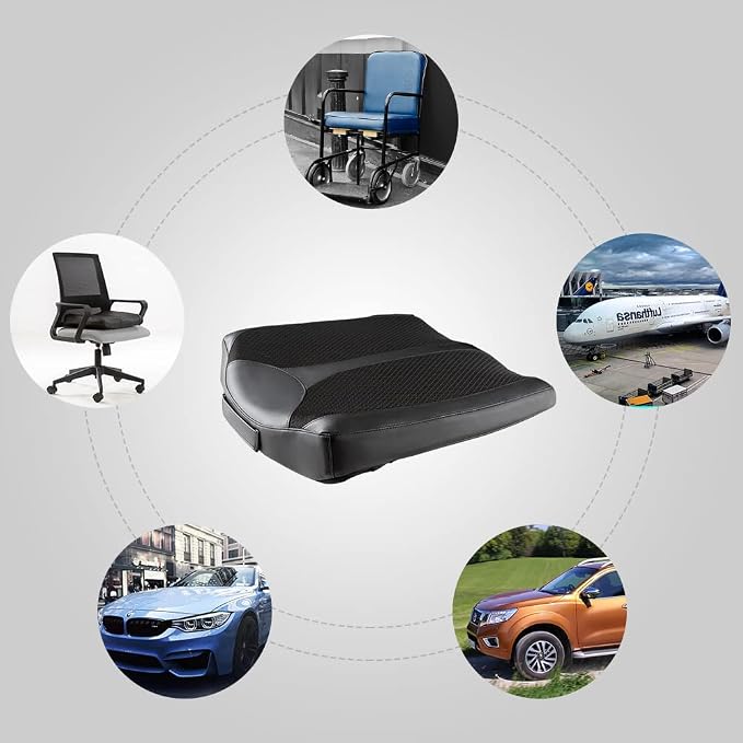 Car Memory Foam Heightening Front Seat Cushion for Short People Driving, Hip(Coccyx/Tailbone) and Lower Back Pain Relief Butt Pillows, Adult Booster Seat for Car. (Black)
