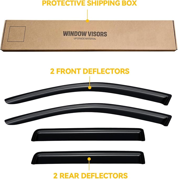 Rain Guards for 2011-2020 Mitsubishi Outlander (Excludes Sport), Out-Channel Window Visor Shields Vent Deflector Shade Wind Dark Smoke 2012 2013 2014 2015 2016 2017 2018, Tape-On Outside-Mount, 4PCS