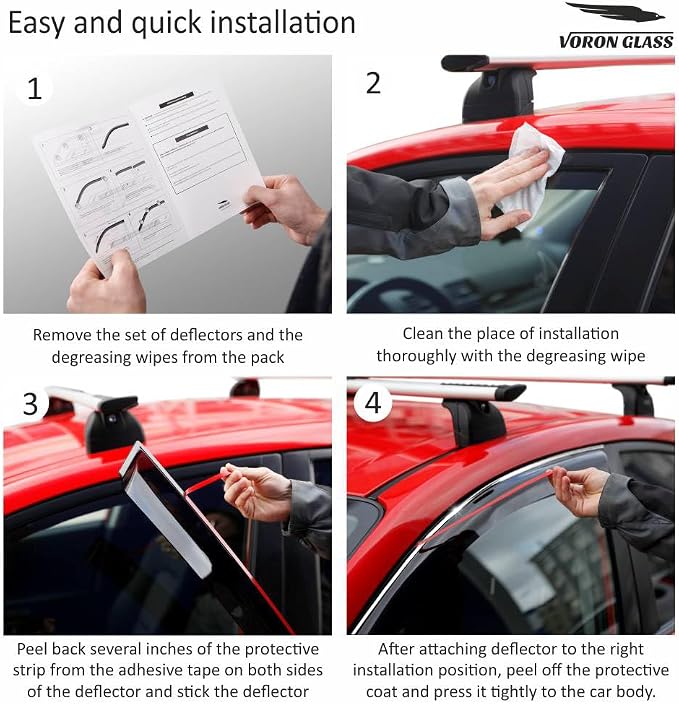 Voron Glass Chrome Trim Tape-on Extra Durable Rain Guards for Jeep Compass 2017-2026, Window Deflectors, Vent Window Visors, 6 Pieces - 100920