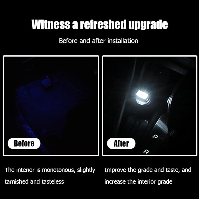 Car Interior Atmosphere Lamp, Plug-In USB Interface LED Vehicle Ambient Lighting Kit, Portable Mini Automotive Night Light Decoration Accessories, Universal for SUV, Sedan, Truck (White)
