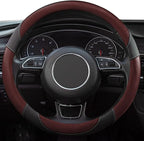 Steering Wheel Covers Black Universal Microfiber Leather, Suitable for 14 1/2-15 inch Car Steering Wheel Cover, Breathable, Anti Slip- Wine Red